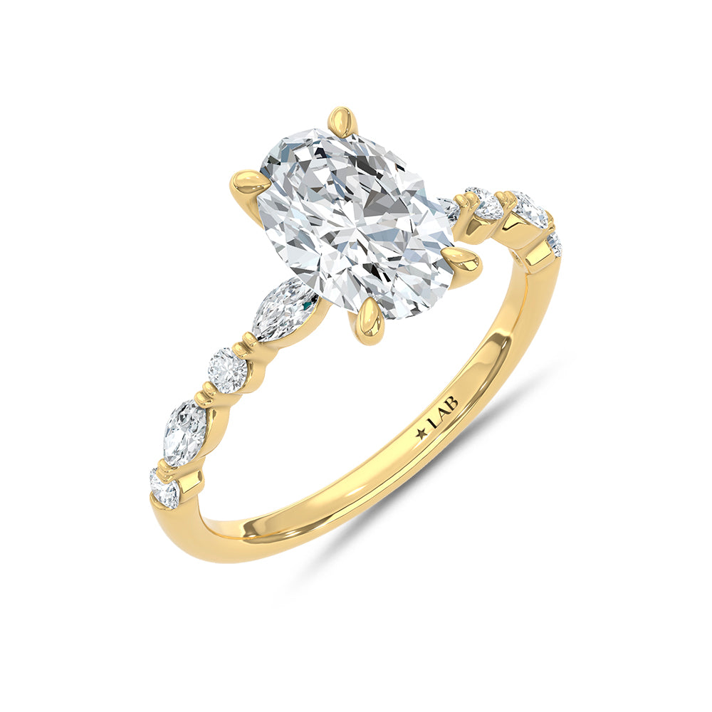 14K Yellow Gold Lab Grown Oval Diamond Center 2.33 ctw Engagement Ring