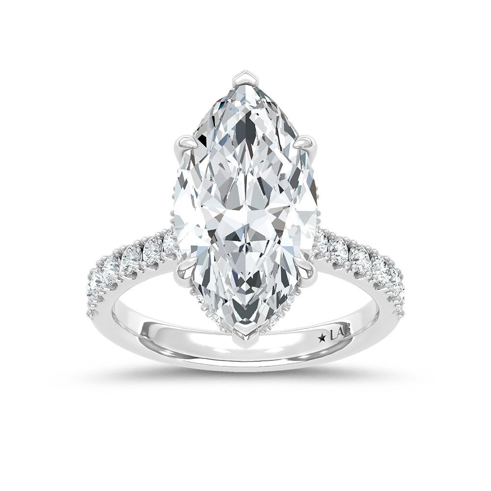 14K White Gold Lab Grown Diamond Marquise Center 5.63 ctw Engagement Ring with Hidden Halo