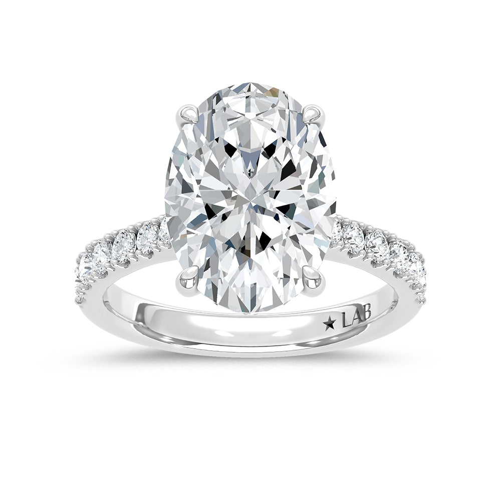 14K White Gold Lab Grown Diamond Oval Hidden Halo Engagement Ring 5 5/8 Ct Tw