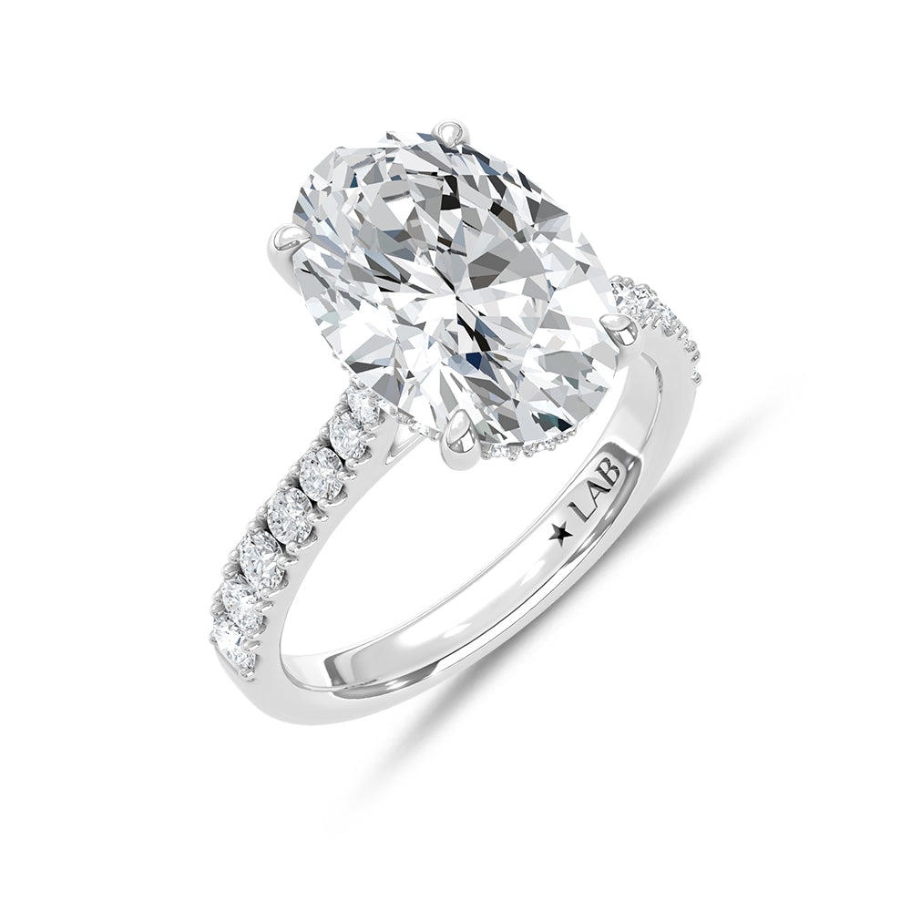 14K White Gold Lab Grown Diamond Oval Engagement Ring With Hidden Halo