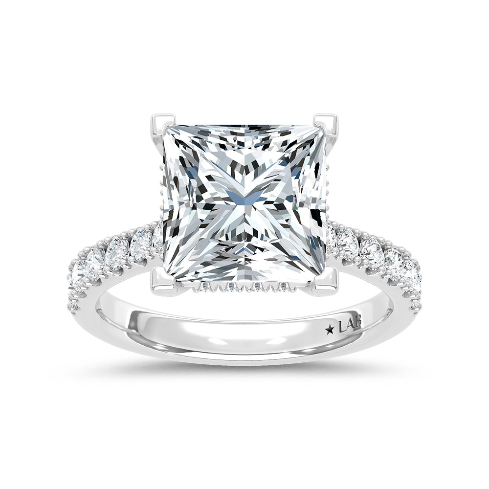 14K White Gold Lab Grown Princess Cut Diamond Engagement Ring 5 Ctw Hidden Halo