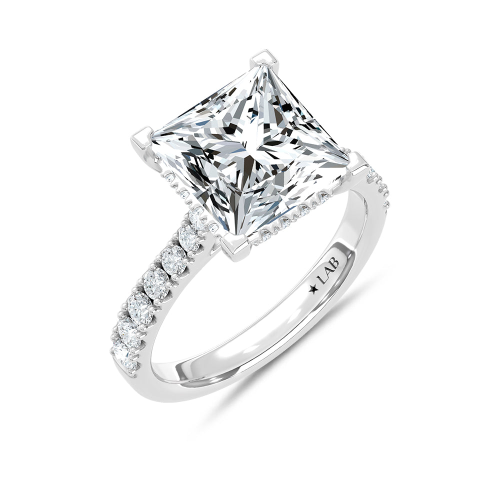 14K White Gold Lab Grown Princess Cut Diamond Engagement Ring 5 Ctw Hidden Halo