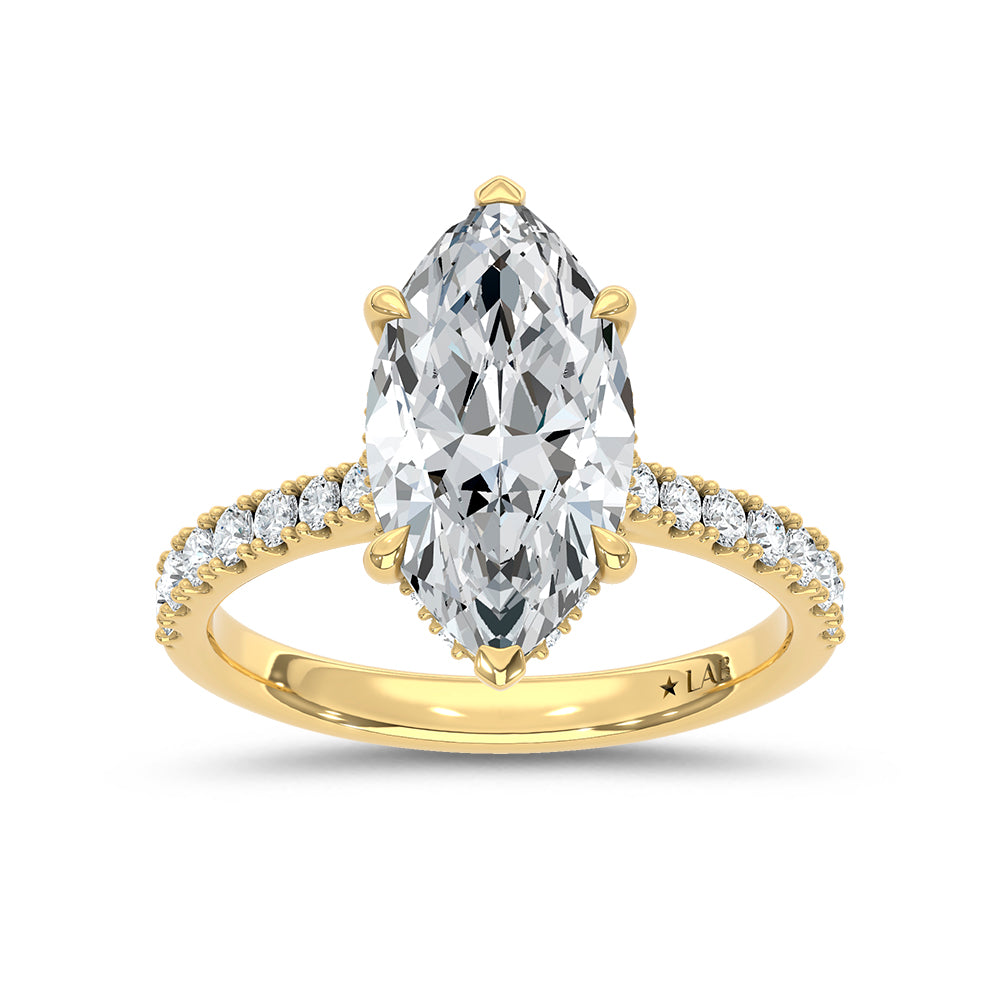 14K Yellow Gold Lab Grown Diamond Marquise Hidden Halo Engagement Ring