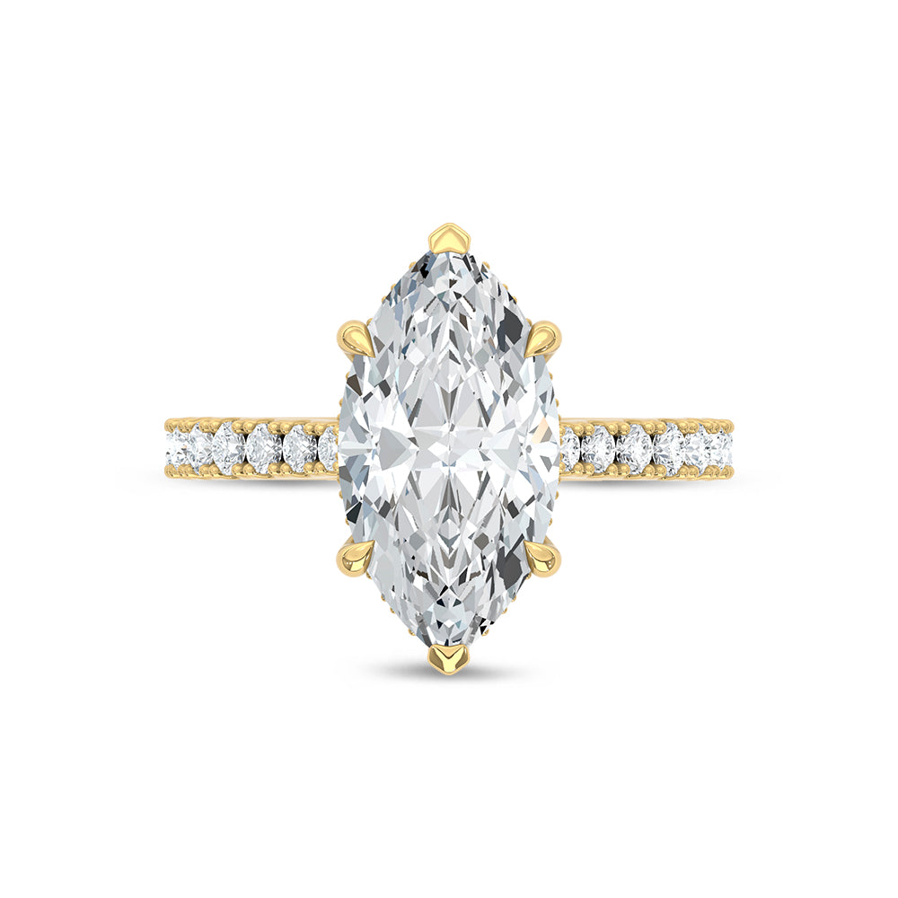 14K Yellow Gold Lab Grown Diamond Marquise Hidden Halo Engagement Ring