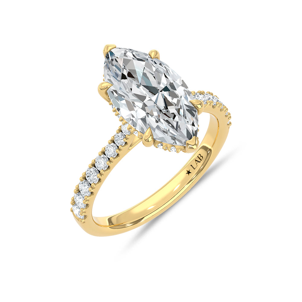 14K Yellow Gold Lab Grown Diamond Marquise Hidden Halo Engagement Ring