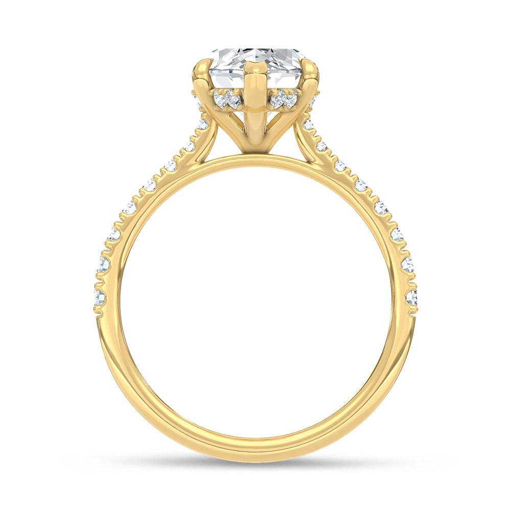 14K Yellow Gold Lab Grown Diamond Marquise Hidden Halo Engagement Ring