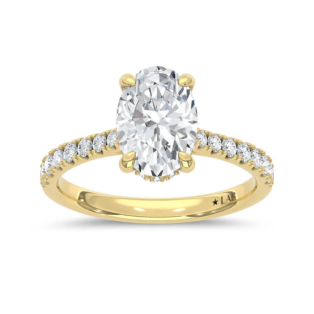 14K Yellow Gold Lab Grown Oval Diamond Engagement Ring 2 1/3 Ctw Hidden Halo