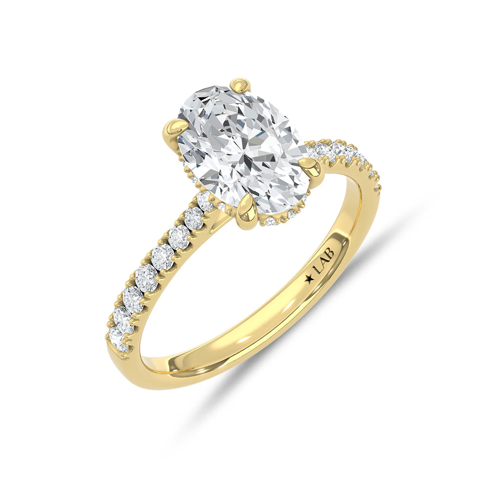 14K Yellow Gold Lab Grown Oval Diamond Engagement Ring 2 1/3 Ctw Hidden Halo