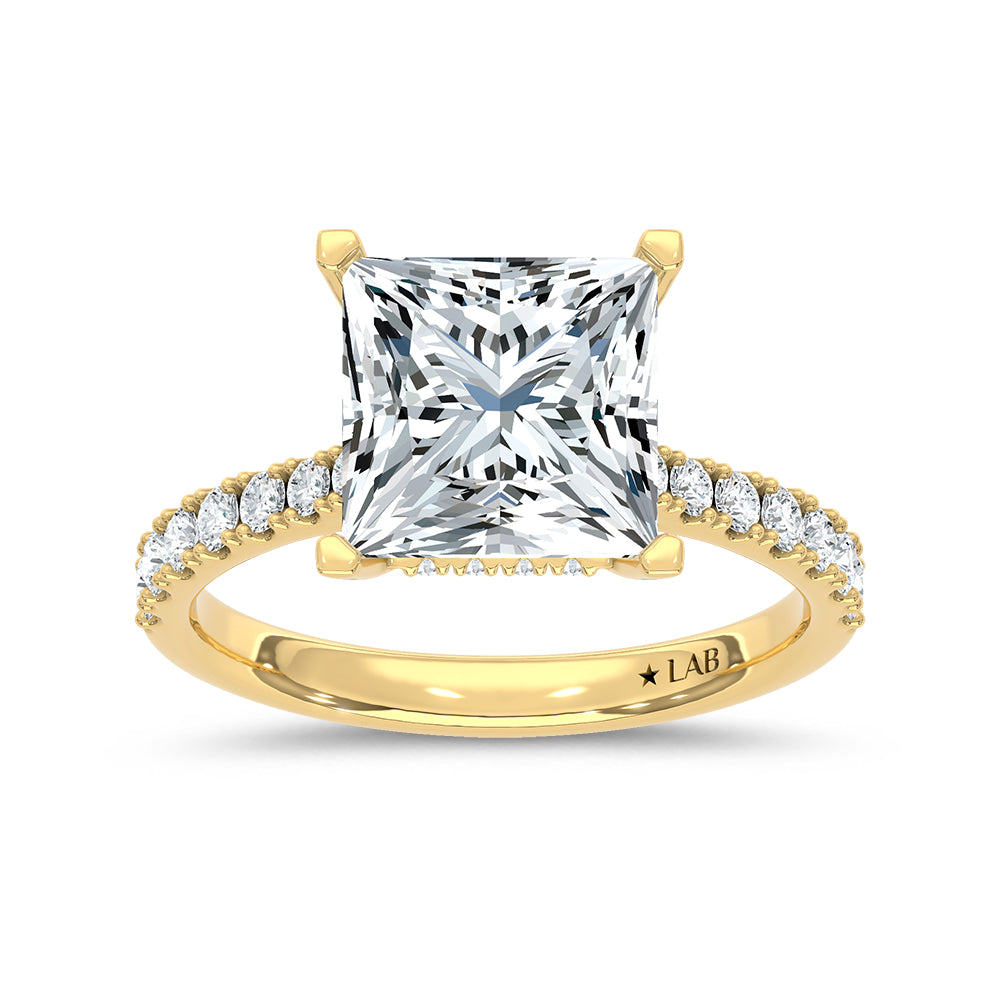 14K Yellow Gold Lab Grown Princess Diamond Engagement Ring 3.38 Carats Total Weight