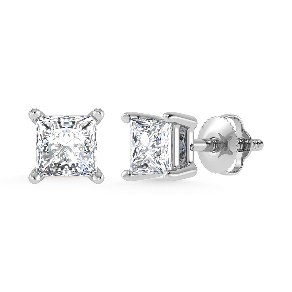 14K White Gold Lab Grown Diamond Princess Stud Earrings 1 Ct Tw