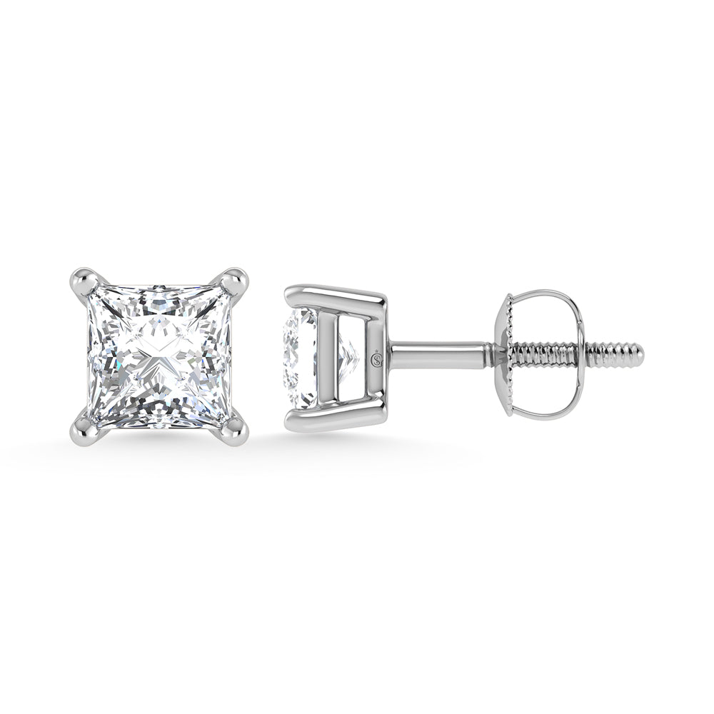 14K White Gold Lab Grown Diamond Princess Stud Earrings 0.50 Ct.Tw.