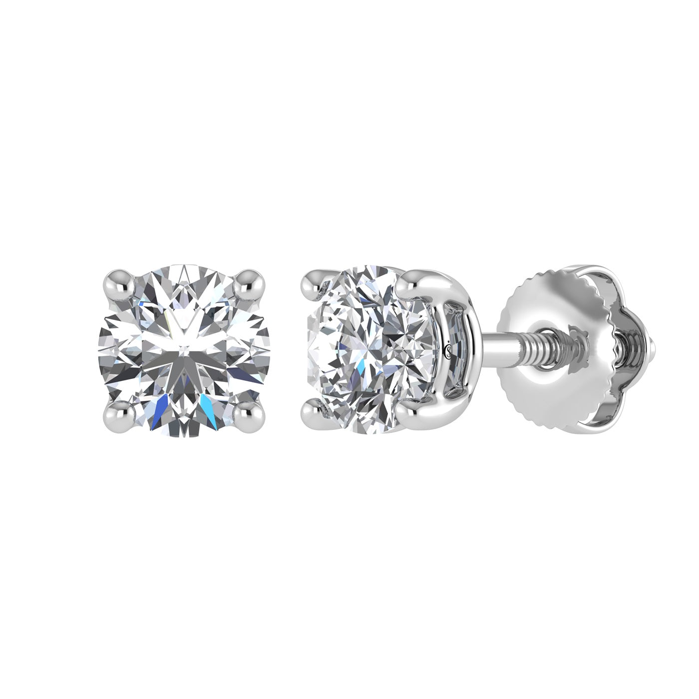 14K White Gold Round Lab Grown Diamond Solitaire Stud Earrings 2 CTW