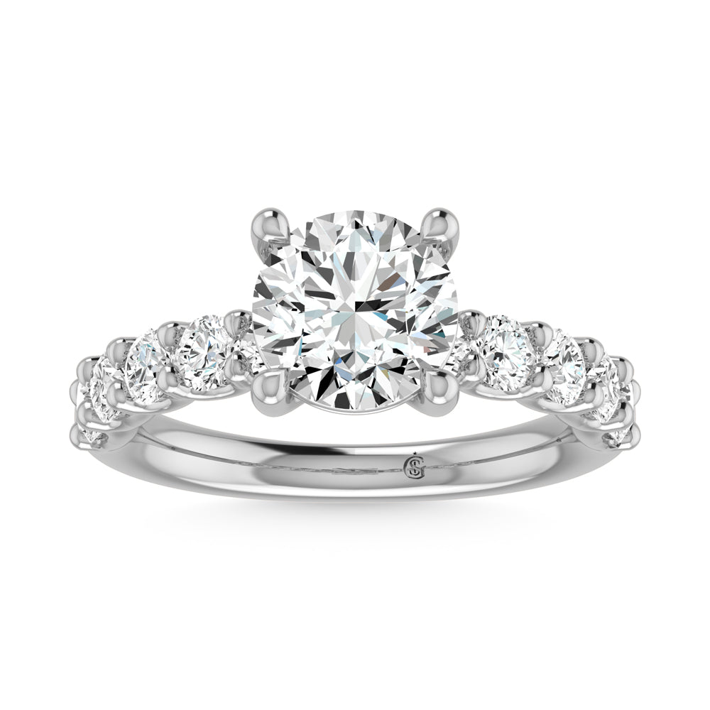 14K White Gold Lab Grown Diamond Engagement Ring Center 2 Ct Round Cut, 1 Ct Pave Shank