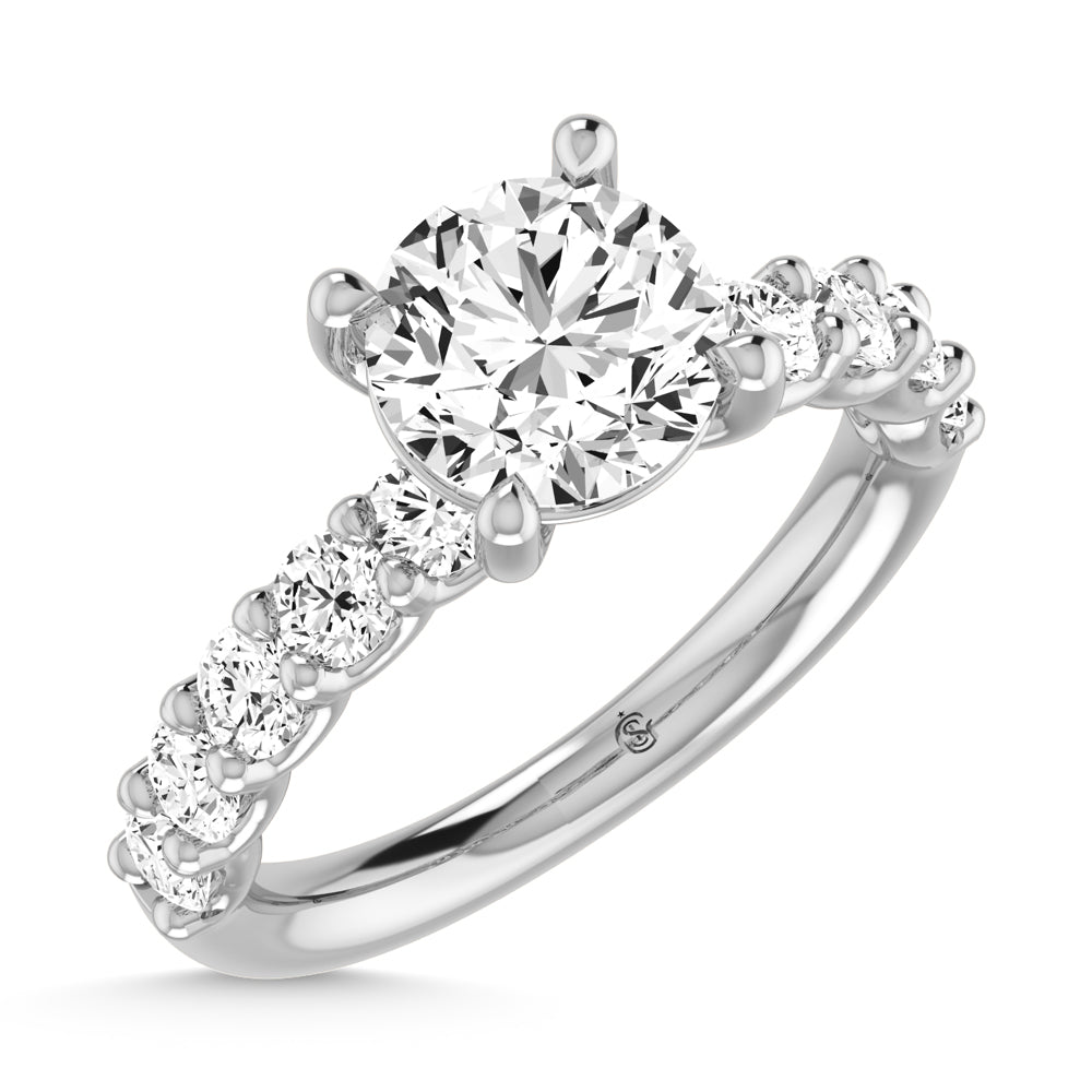 14K White Gold Lab Grown Diamond Engagement Ring Center 2 Ct Round Cut, 1 Ct Pave Shank