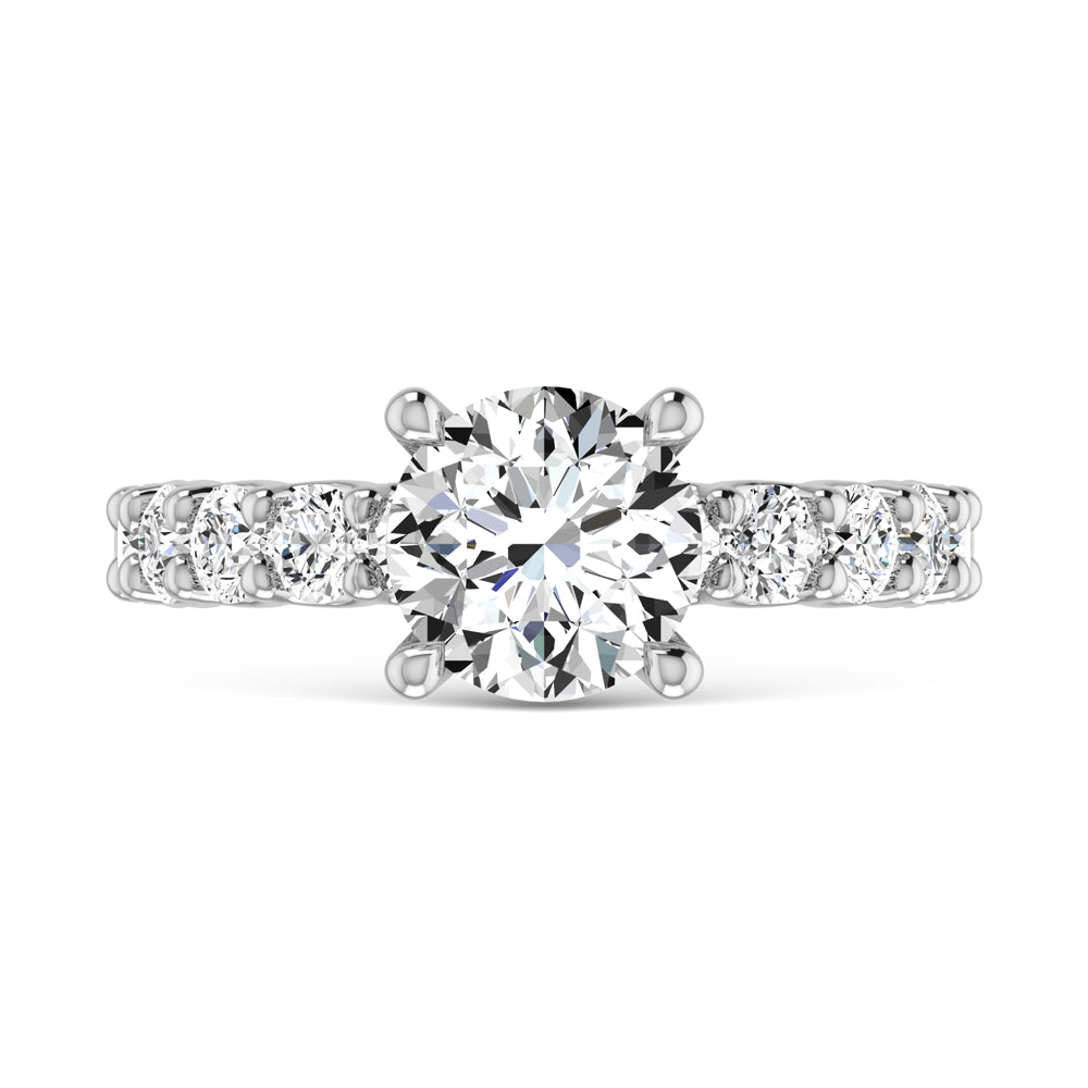 14K White Gold Lab Grown Diamond Engagement Ring Center 2 Ct Round Cut, 1 Ct Pave Shank