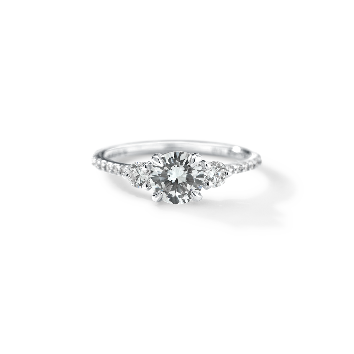 18K Gold Customizable Round Diamond 3 Diamond Pave Ring