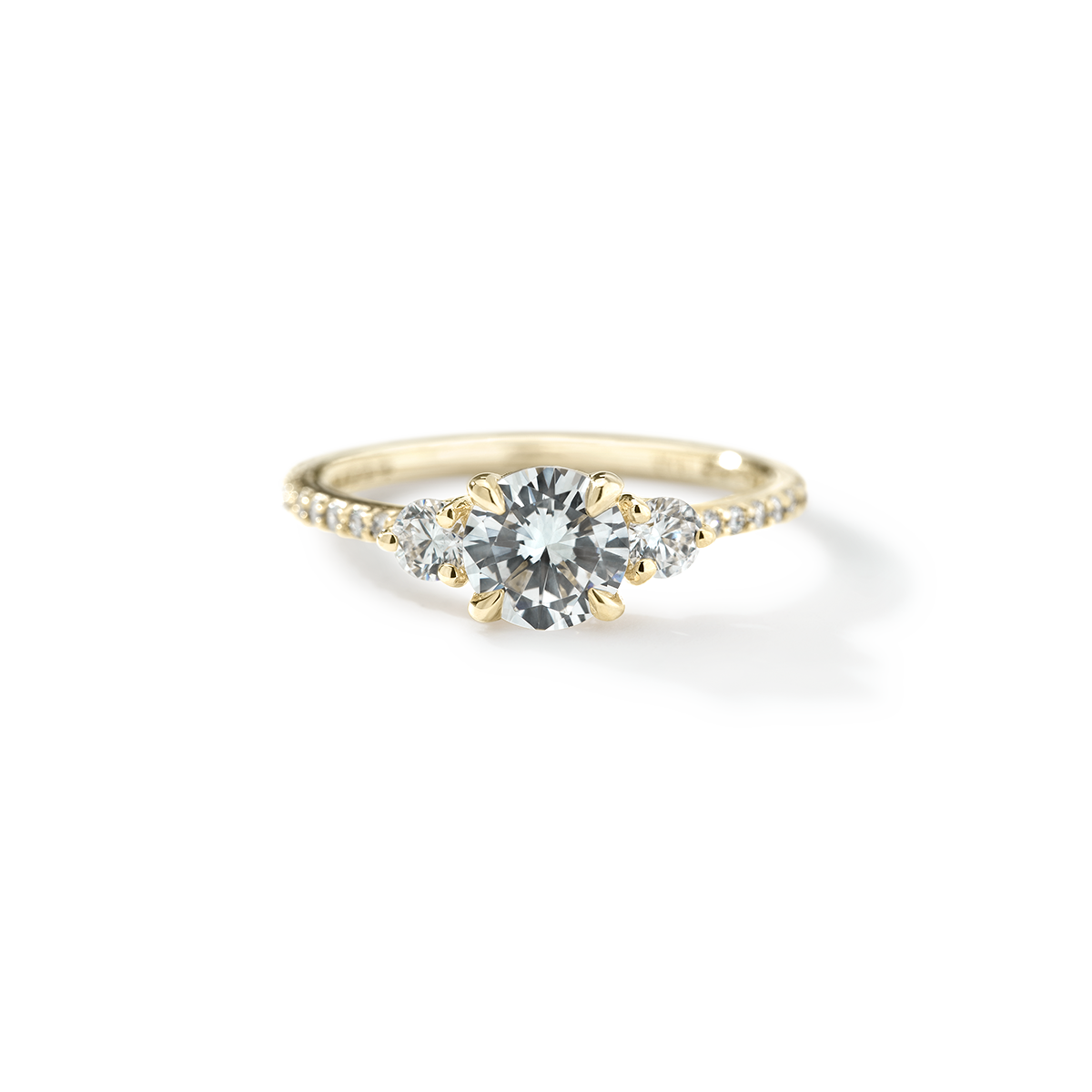 18K Gold Customizable Round Diamond 3 Diamond Pave Ring