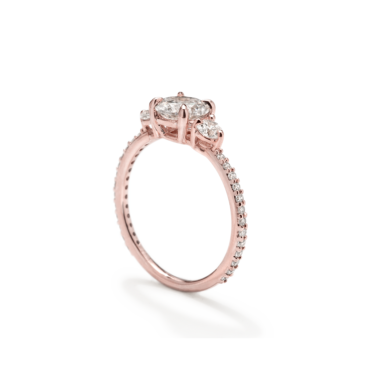 18K Gold Customizable Round Diamond 3 Diamond Pave Ring