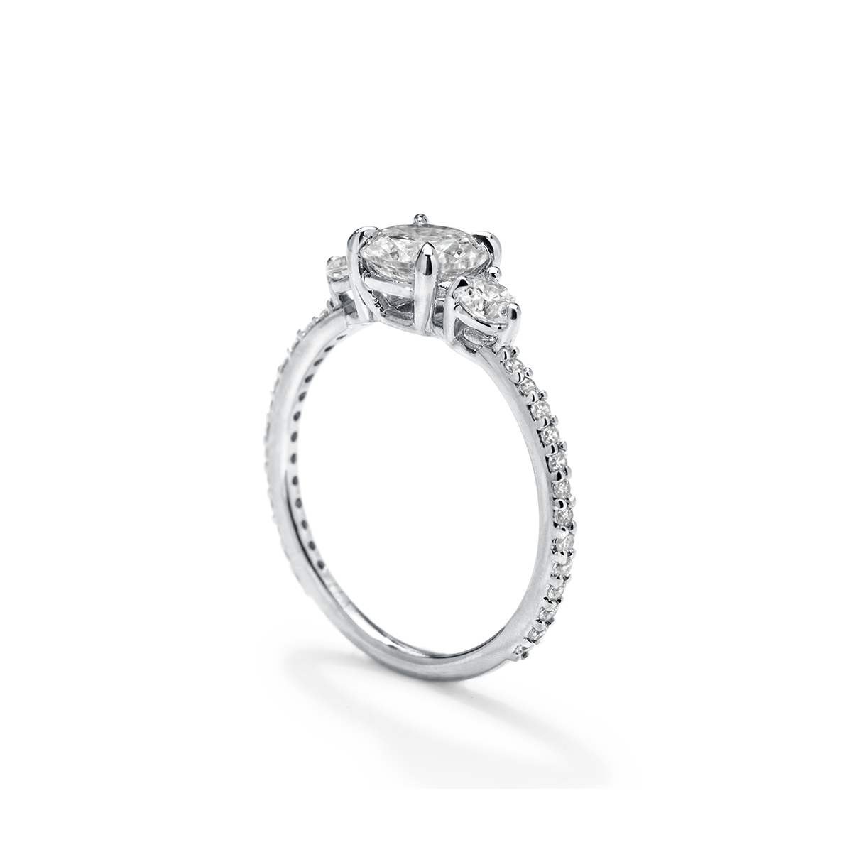 18K Gold Customizable Round Diamond 3 Diamond Pave Ring
