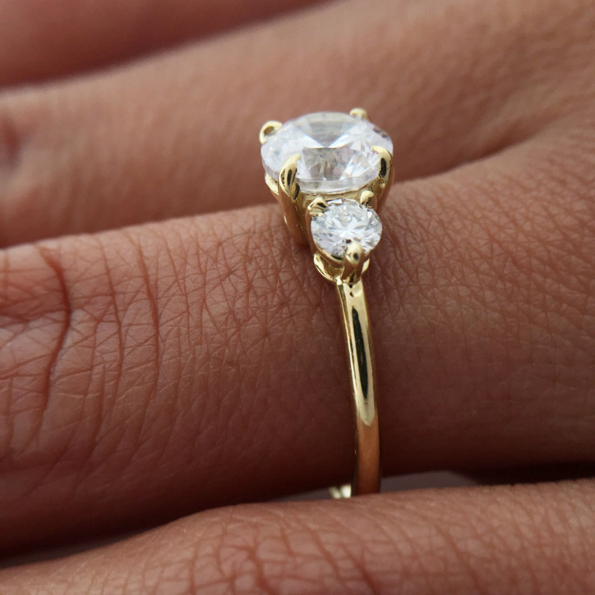 18K Gold Round Three Diamond Ring
