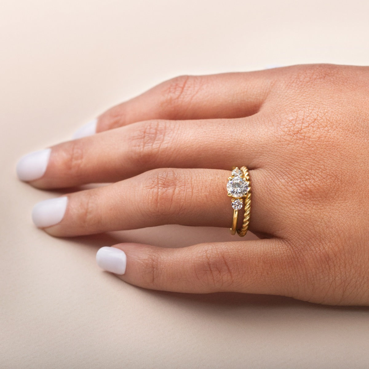18K Gold Round Three Diamond Ring