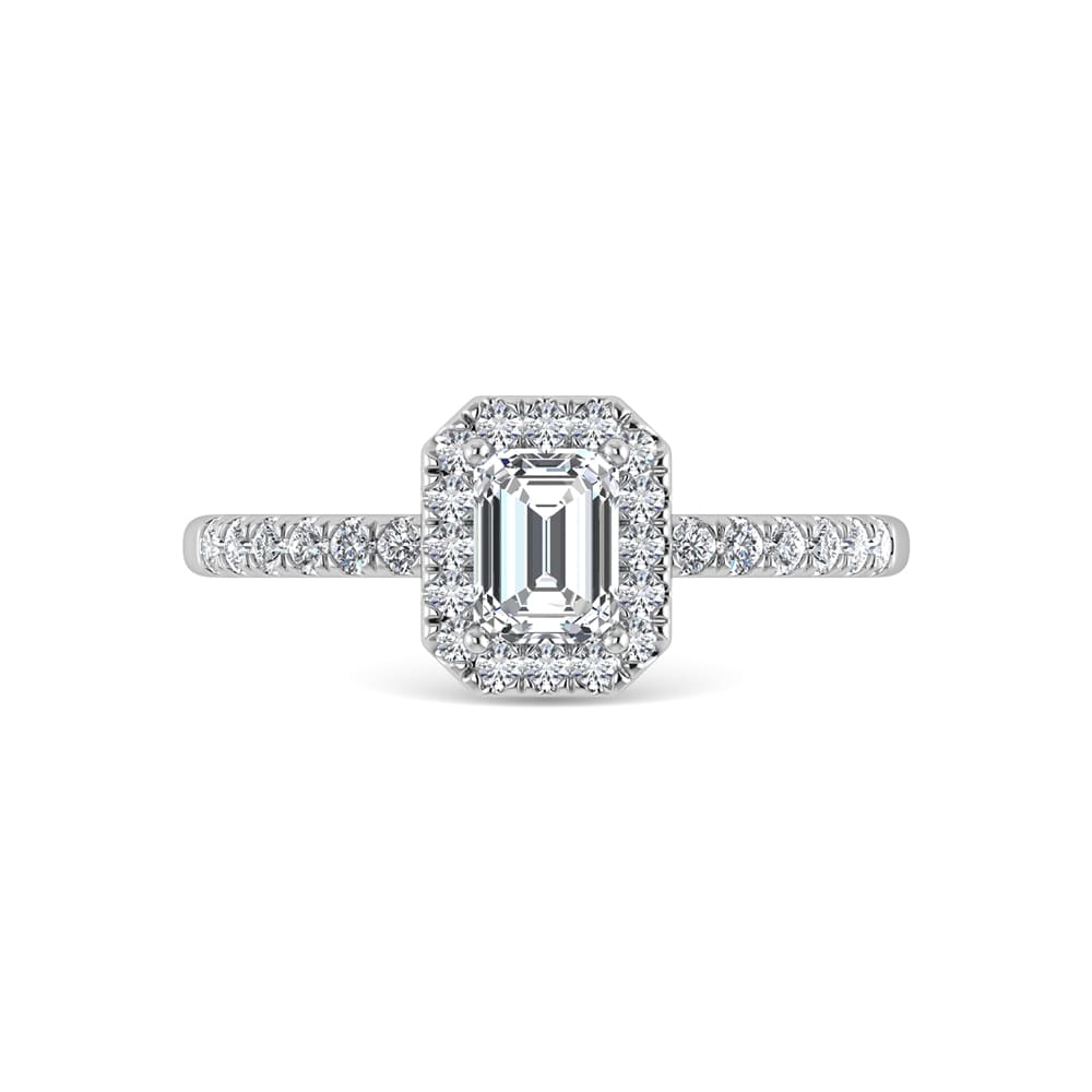 14K White Gold Lab Grown Diamond  1 1/4 Ct.Tw. IGI Certified Emerald Shape Halo Engagement Ring (IGI Certified Center 1ct)