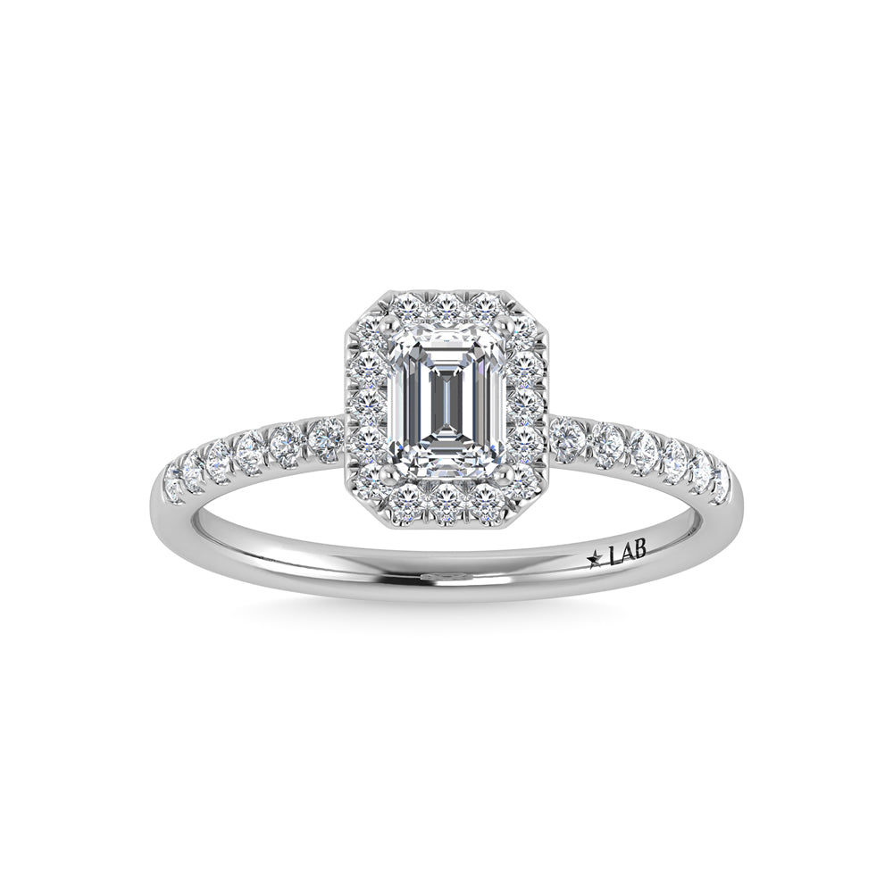 14K White Gold Lab Grown Diamond  2 1/4 Ct.Tw. Emerald Shape Halo Engagement Ring  (IGI Certified Center 2ct)