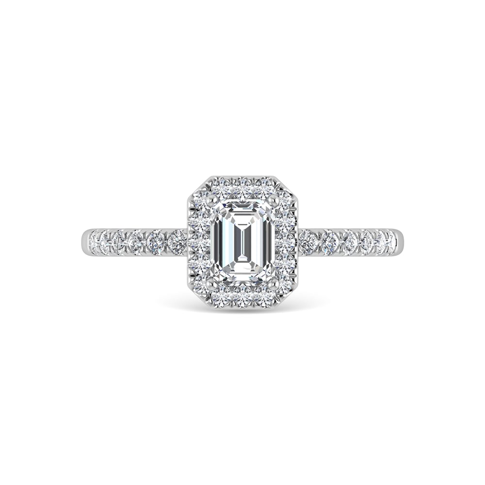 14K White Gold Lab Grown Diamond  3 1/3 Ct.Tw. IGI Certified Emerald Shape Halo Engagement Ring (IGI Certified Center 3ct)