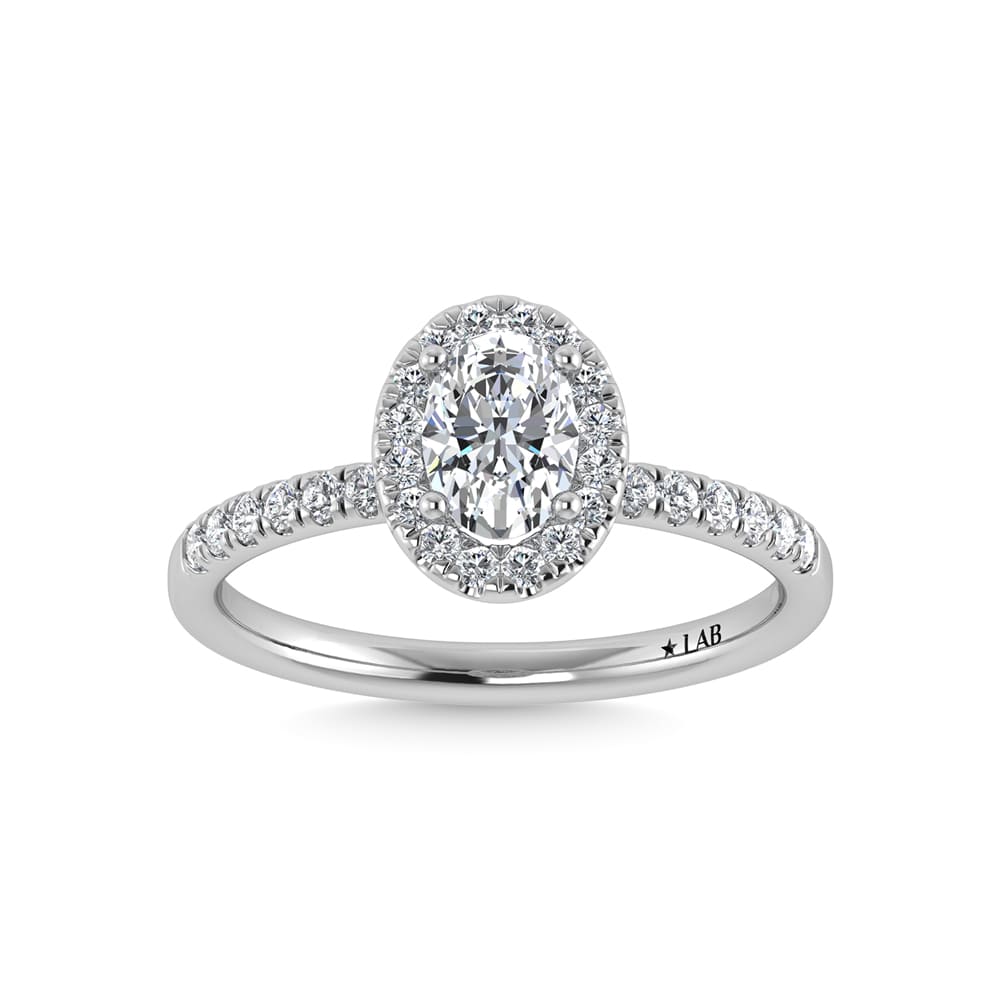 14K White Gold Lab Grown Diamond  1 1/4 Ct.Tw. IGI Certified Oval Shape Halo Engagement Ring (IGI Certified Center 1ct)