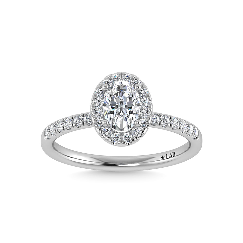 14K White Gold Lab Grown Diamond  3 1/3 Ct.Tw. IGI Certified Oval Shape Halo Engagement Ring (IGI Certified Center 3ct)