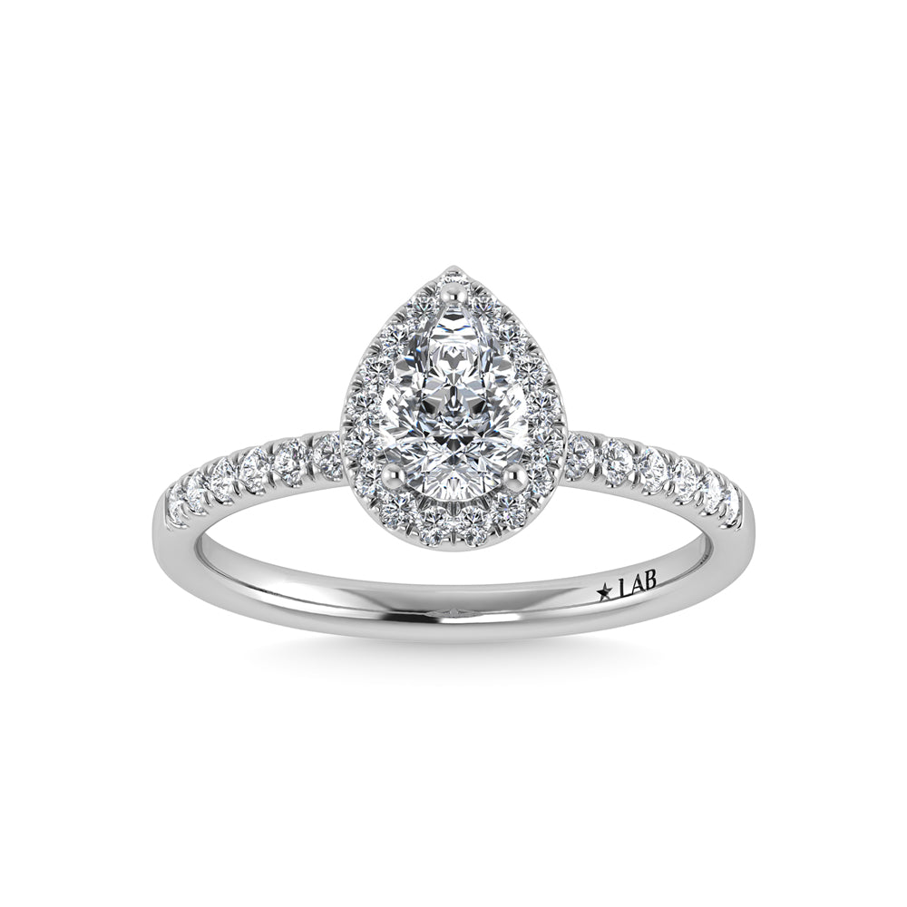 14K White Gold Lab Grown Diamond  1 3/4 Ct.Tw. IGI Certified Pear Shape Halo Engagement Ring (IGI Certified Center 1 1/2ct)