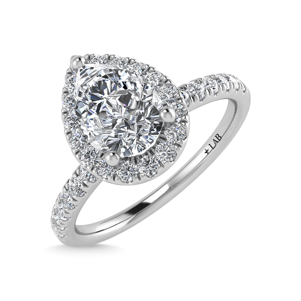 14K White Gold Lab Grown Diamond  1 3/4 Ct.Tw. IGI Certified Pear Shape Halo Engagement Ring (IGI Certified Center 1 1/2ct)