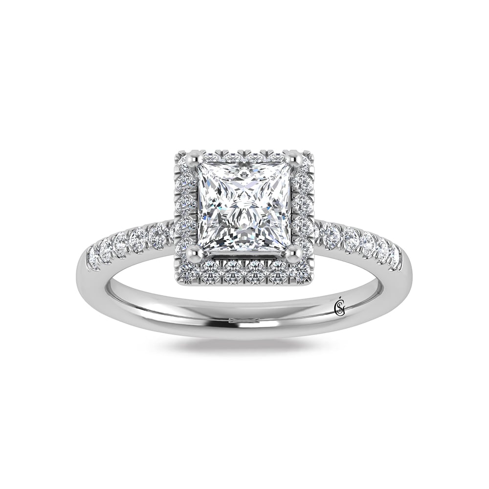 14K White Gold Princess Cut Lab Grown Diamond 1 1/4 ct.tw. Halo Engagement Ring (IGI Certified Center 1ct)