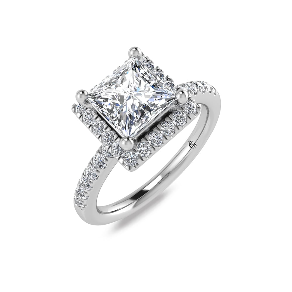 14K White Gold Princess Cut Lab Grown Diamond 1 3/4 ct.tw. Halo Engagement Ring (IGI Certified Center 1 1/2ct)