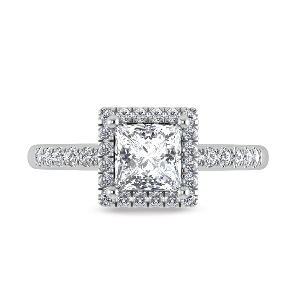 14K White Gold Princess Cut Lab Grown Diamond 3 3/8 ct.tw. Halo Engagement Ring (IGI Certified Center 3ct)
