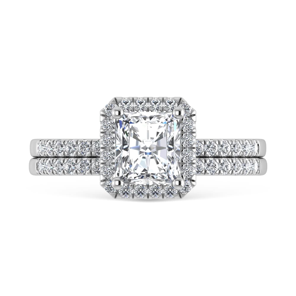 14K White Gold Lab Grown Diamond 1 1/4 Ct.Tw. Radiant Shape Halo Engagement Ring (IGI Certfied Center 1 ct)