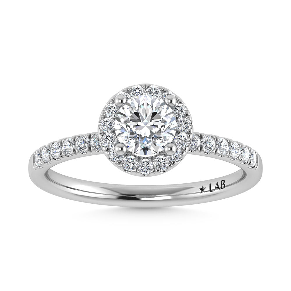 14K White Gold Lab Grown Diamond  2 1/4 Ct.Tw. Round Shape Halo Engagement Ring  (IGI Certified Center 2ct)