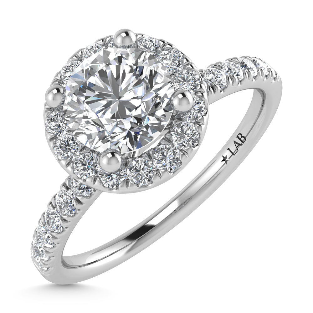 14K White Gold Lab Grown Diamond  2 1/4 Ct.Tw. Round Shape Halo Engagement Ring  (IGI Certified Center 2ct)