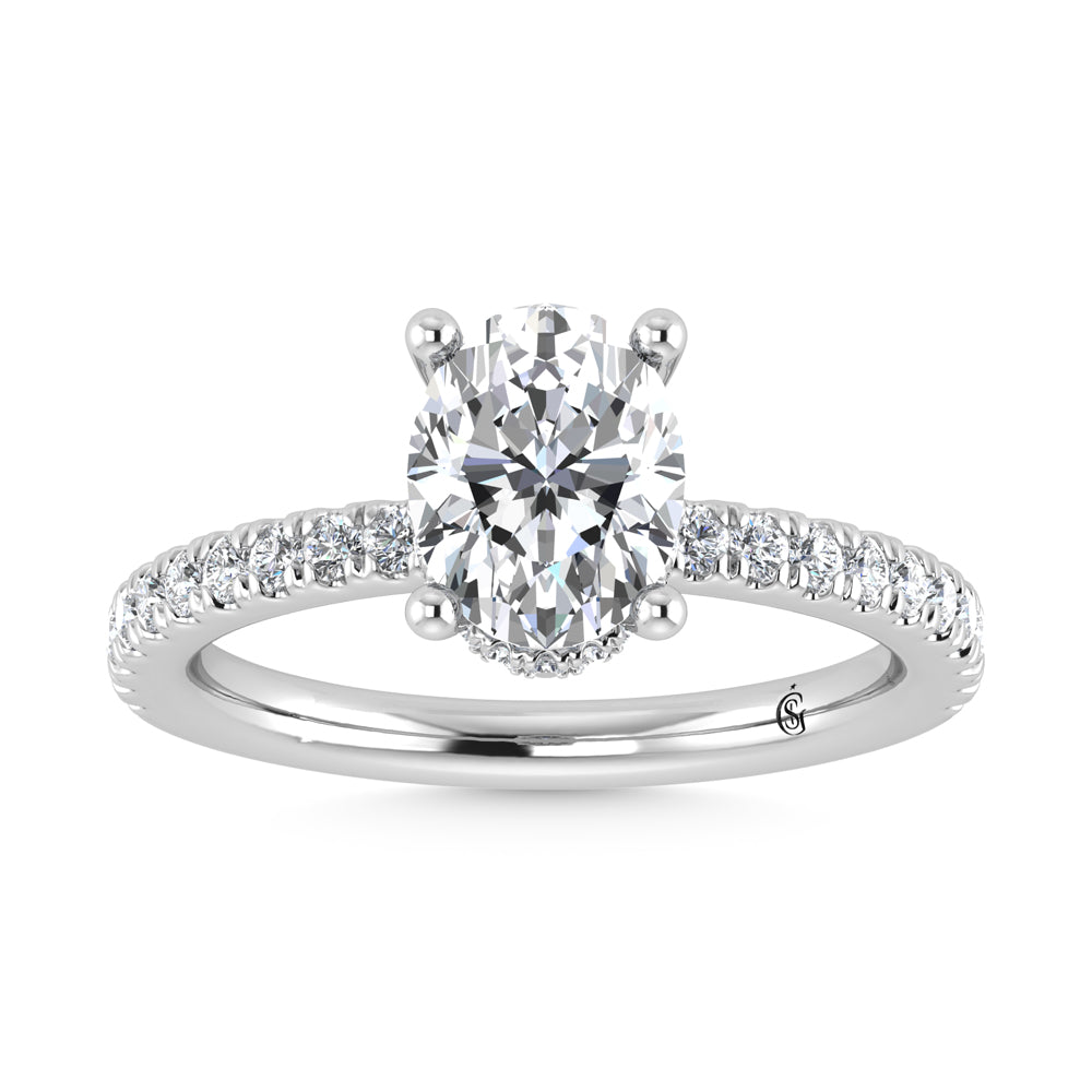 14K White Gold Lab Grown Diamond 2 3/8 Ct.Tw. Hidden Halo Engagement Ring (IGI Certified Center 2ct)