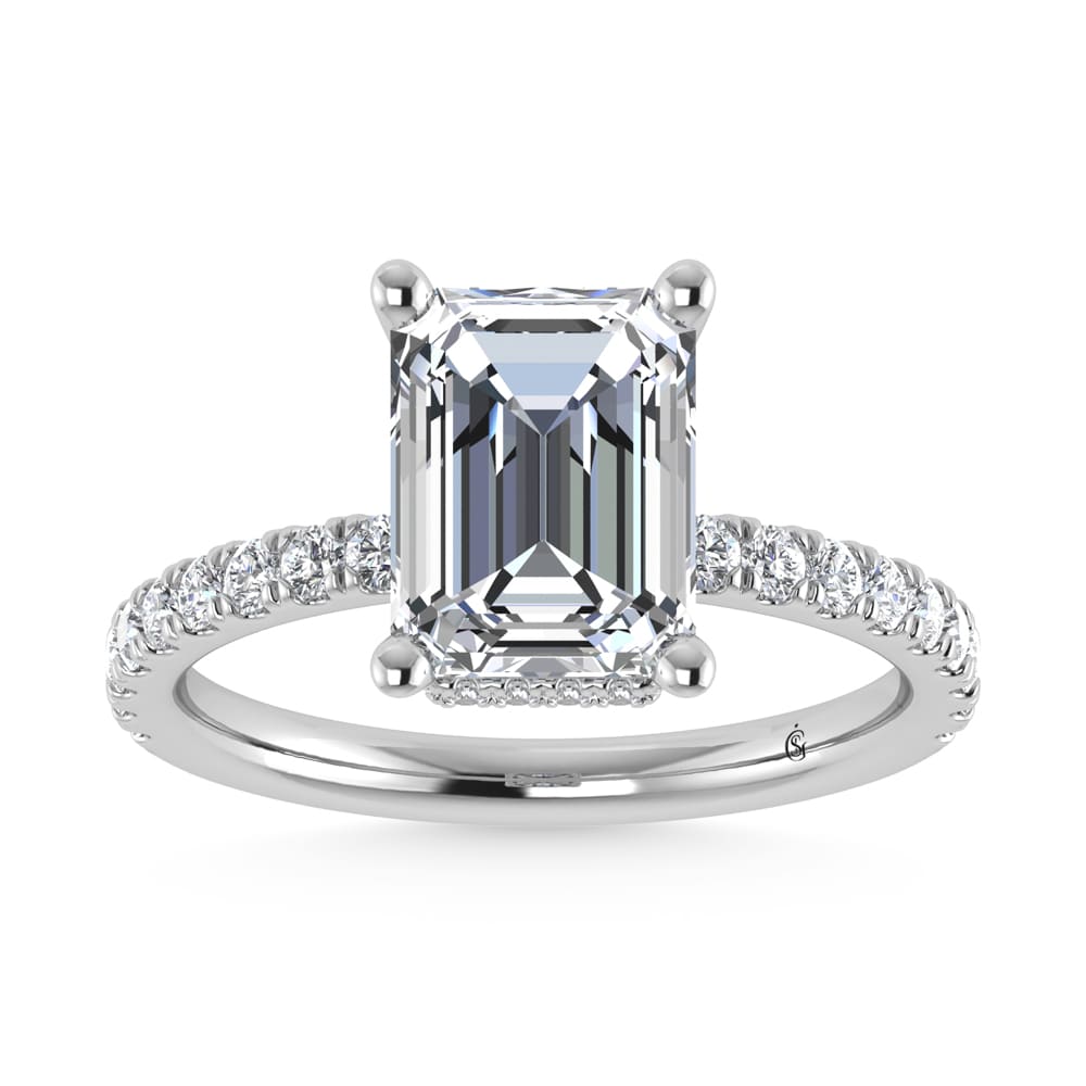 14K White Gold Lab Grown Diamond 3 1/2 Ct.Tw. Emerald Shape Halo IGI Certified Engagement Ring (IGI Certified Center 3ct)