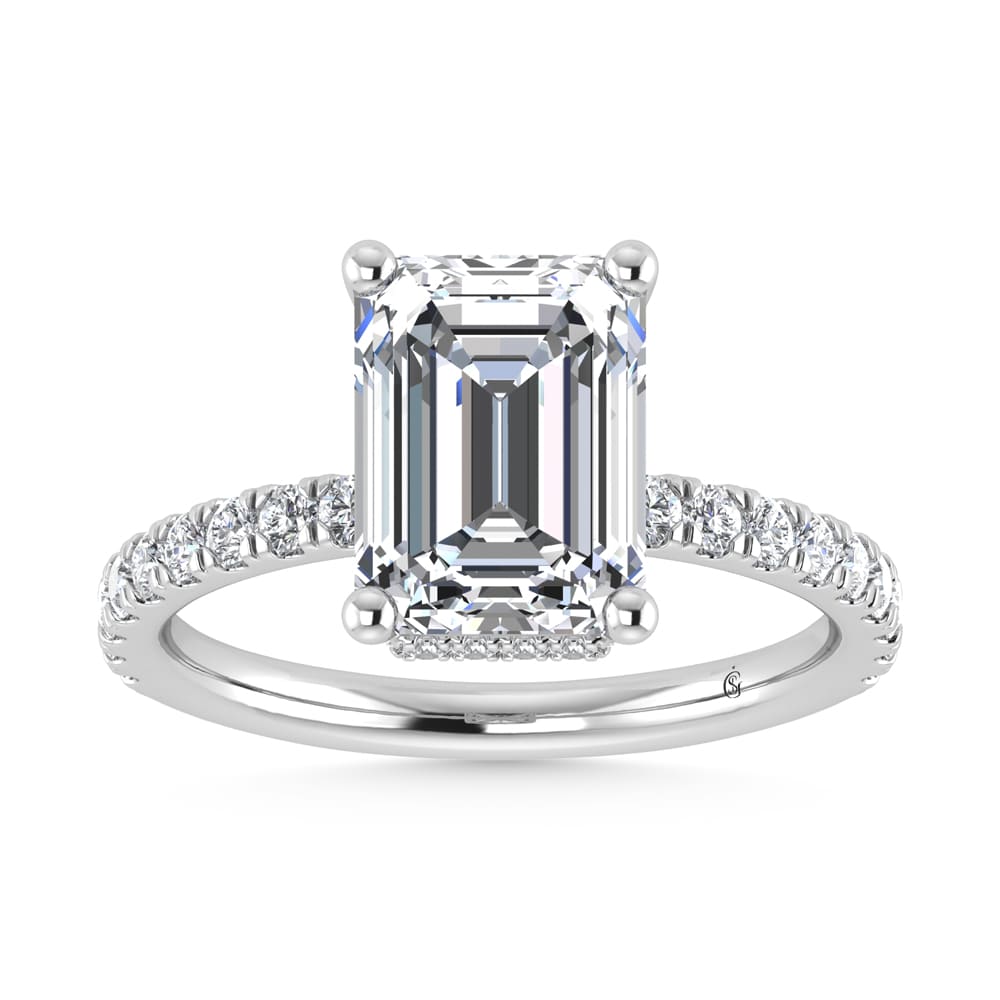 14K White Gold Lab Grown Diamond 4 1/2 Ct.Tw. Emerald Shape Halo IGI Certified Engagement Ring (Center 7 ct)