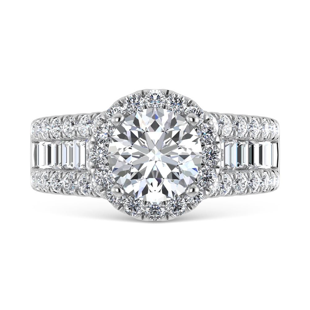 14K White Gold Lab Grown Diamond 3 1/2 ct.tw. Round Shape Engagement Ring (IGI Certified Center 2ct)