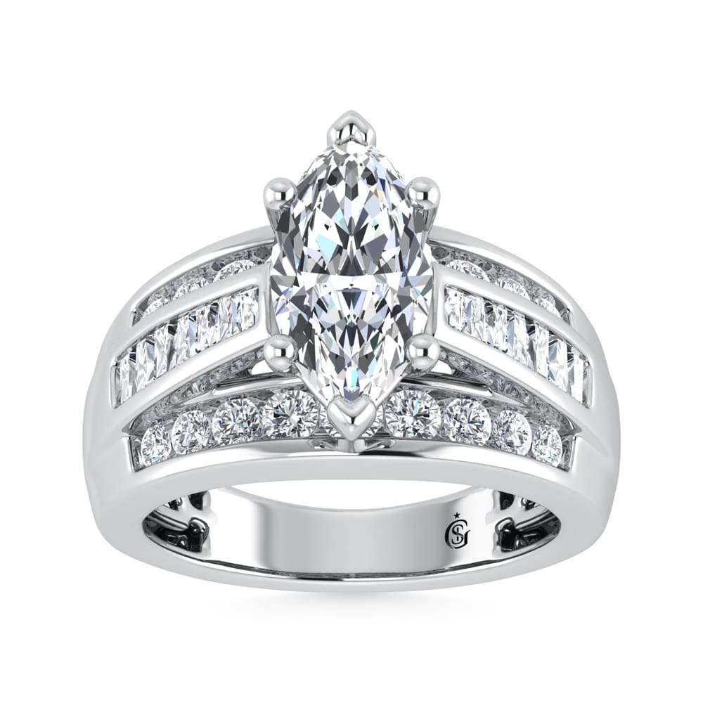 10K White Gold Lab Grown Diamond 2 7/8 ct.Tw. Marquise Shape Engagement Ring (IGI Certified Center 2ct)
