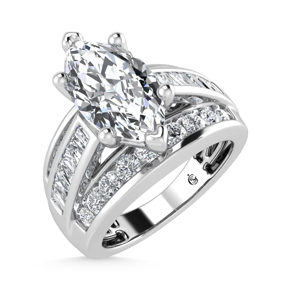 10K White Gold Lab Grown Diamond 2 7/8 ct.Tw. Marquise Shape Engagement Ring (IGI Certified Center 2ct)