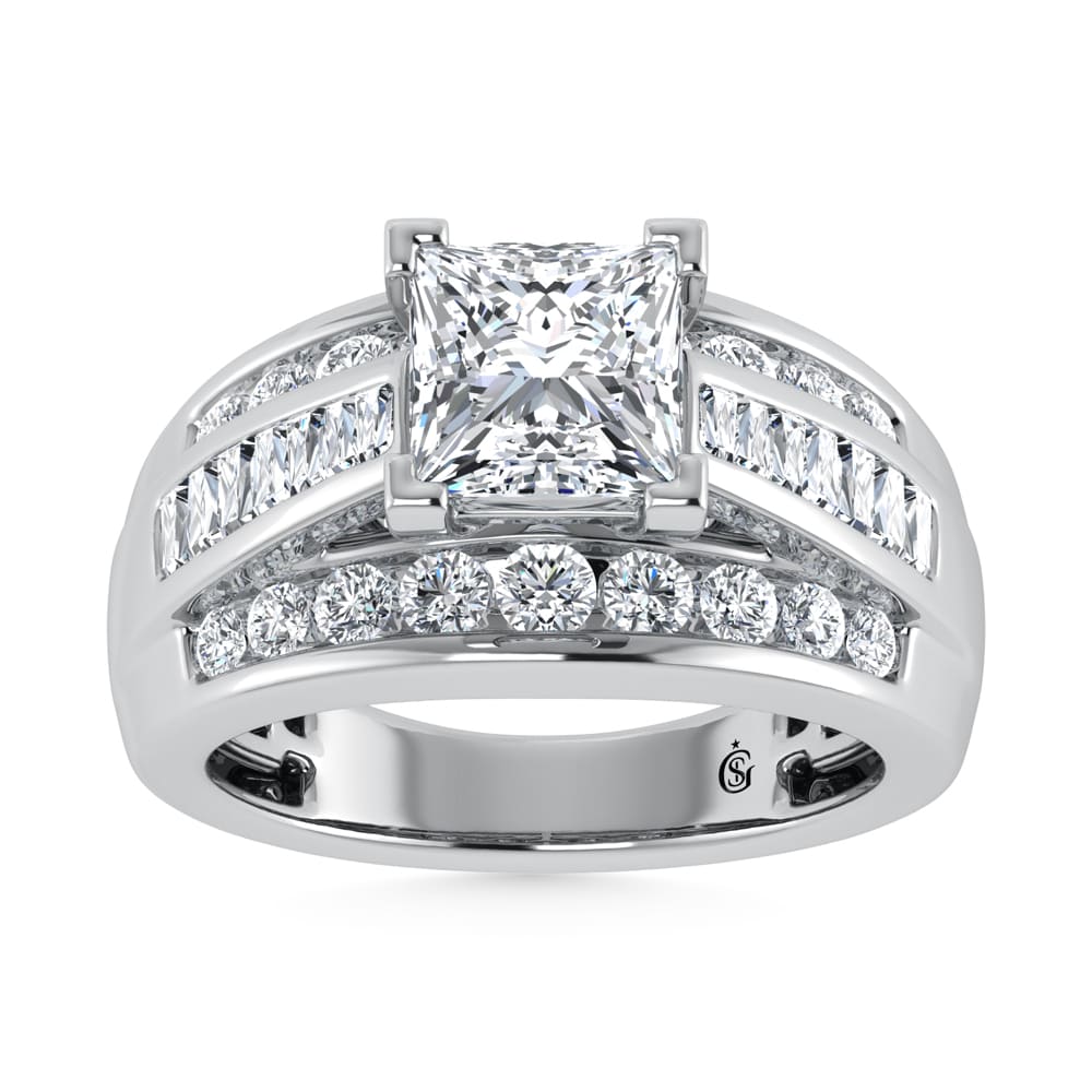 10K White Gold Lab Grown Diamond 2 7/8 ct.Tw. Princess Shape Engagement Ring (IGI Certified Center 2ct)