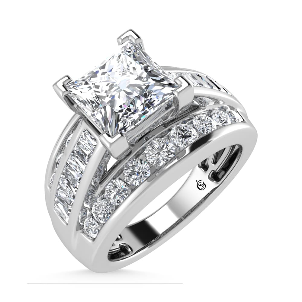 10K White Gold Lab Grown Diamond 2 7/8 ct.Tw. Princess Shape Engagement Ring (IGI Certified Center 2ct)