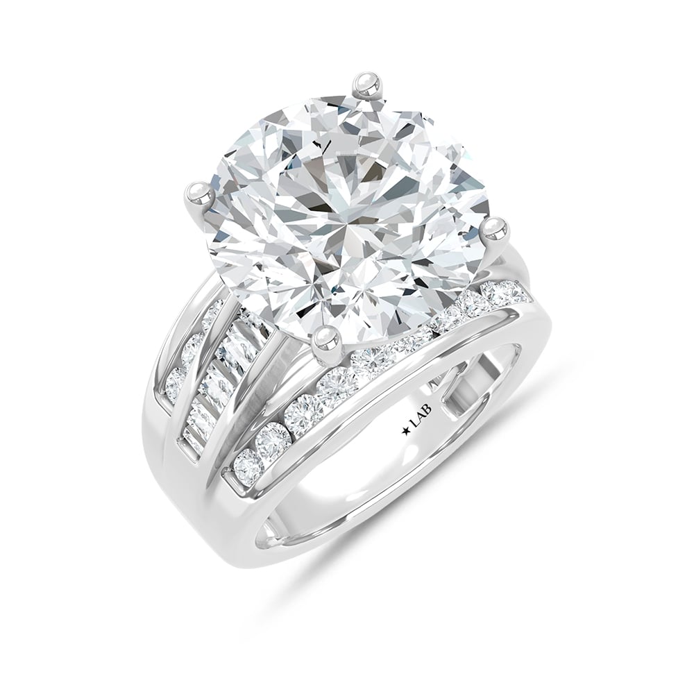 10K White Gold Lab Grown Diamond 2 7/8 ct.Tw. Round Shape Engagement Ring (IGI Certified Center 2ct)