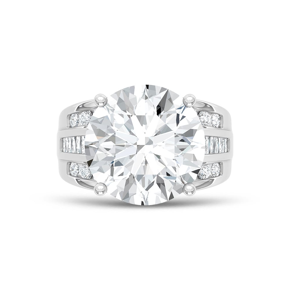10K White Gold Lab Grown Diamond 2 7/8 ct.Tw. Round Shape Engagement Ring (IGI Certified Center 2ct)