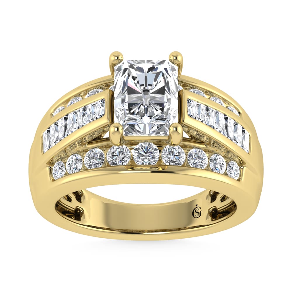 10K Yellow Gold Lab Grown Diamond 2 1/4 ct.Tw. Radiant Shape Engagement Ring (IGI Certified Center 1 1/2 ct)