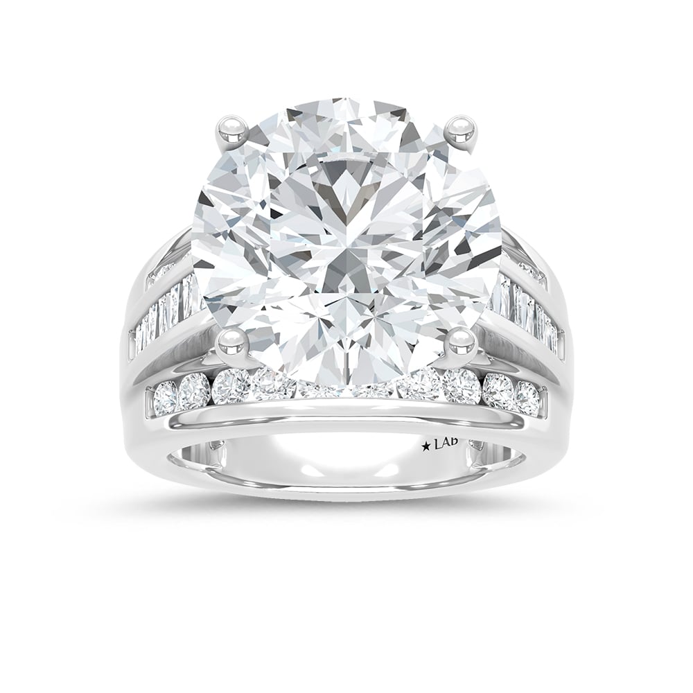 10K White Gold Lab Grown Diamond 3 7/8 ct.Tw. Round Shape Engagement Ring (IGI Certified Center 3ct)